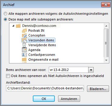 Dialoogvenster Archief