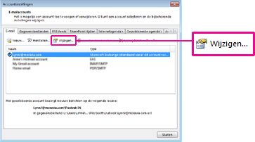 Opdracht Wijzigen in het dialoogvenster Accountinstellingen