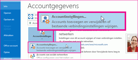 Accountinstellingen in de weergave Backstage