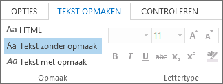 Berichtindelingsopties op het tabblad Tekst opmaken