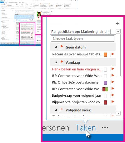 Korte weergave Taken op de navigatiebalk