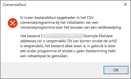 Dit is het foutbericht dat u krijgt als uw .csv bestand slecht opgemaakte gegevens bevat.