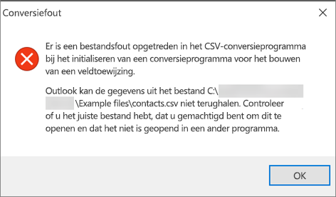 Dit is het foutbericht dat u krijgt wanneer het .csv-bestand leeg is.
