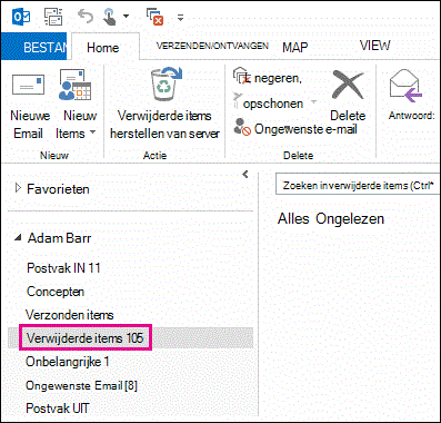 Klik op Verwijderde items in de mappenlijst