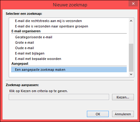 Selecteer Een aangepaste zoekmap maken