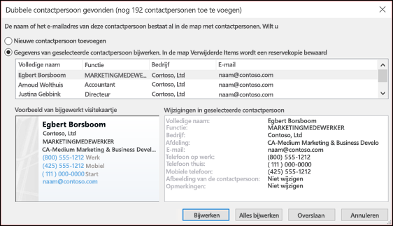 Kies wat u wilt doen met dubbele contactpersonen.