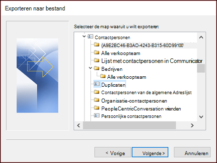 Exporteer uit de map Duplicaten.