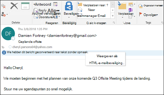 Klik op de Infobalk om als HTML weer te geven.