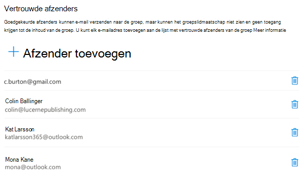 U kunt op elk gewenst moment afzenders toevoegen of verwijderen.