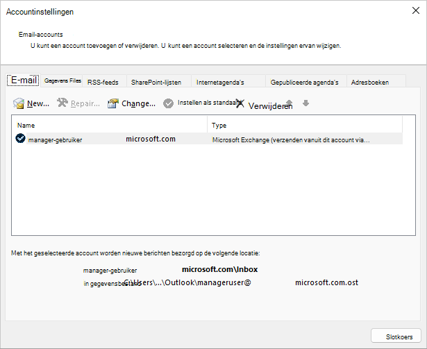 Kies een naam in het dialoogvenster Accountinstellingen Email accounts.