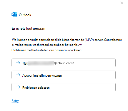Schermopname van foutbericht 'Er is iets misgegaan' bij het toevoegen van een iCloud-account