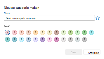 Deelvenster om een nieuwe kleurcategorie te maken