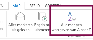 Sorteer uw mappen op alfabetische volgorde door op Alle mappen weergeven A-Z te klikken.