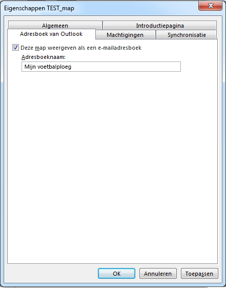 Zorg ervoor dat het selectievakje voor Deze map weergeven als e-mailadresboek is ingeschakeld.