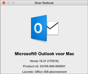 Als u Outlook via Office 365 hebt, staat er Office 365-abonnement in plaats van Over Outlook.