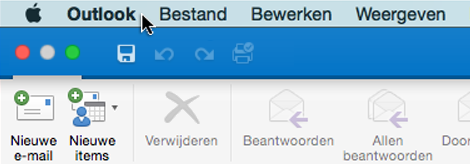 Als u wilt weten welke versie van Outlook u hebt, kiest u Outlook op de menubalk.