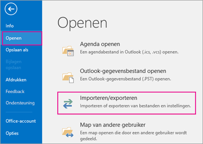 Kies Openen & Exporteren en kies vervolgens Importeren/exporteren.