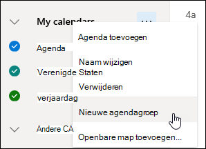 Een schermafbeelding van de knop Nieuwe agendagroep