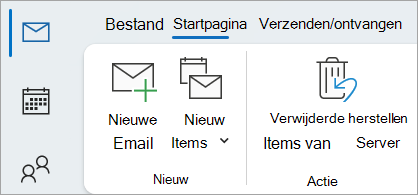 Selecteer Verwijderde items herstellen van server om berichten te herstellen die zich niet meer in de map Verwijderde items bevinden