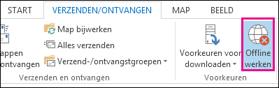 De optie Offline werken op het tabblad Verzenden/ontvangen
