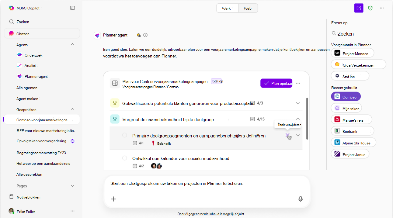 Schermopname van Planner-agent die AI-suggestie bewerkt in conceptmodus.