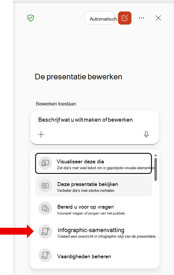 Schermafbeelding van een aangepaste organisatievaardigheid in de lijst Vaardigheden kiezen.
