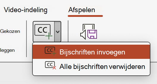 Schermafbeelding van het invoegen van ondertitels voor een video in PowerPoint.