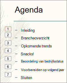 Voor elk opsommingsteken in de lijst wordt de volgorde van animaties in een klein vakje links weergegeven