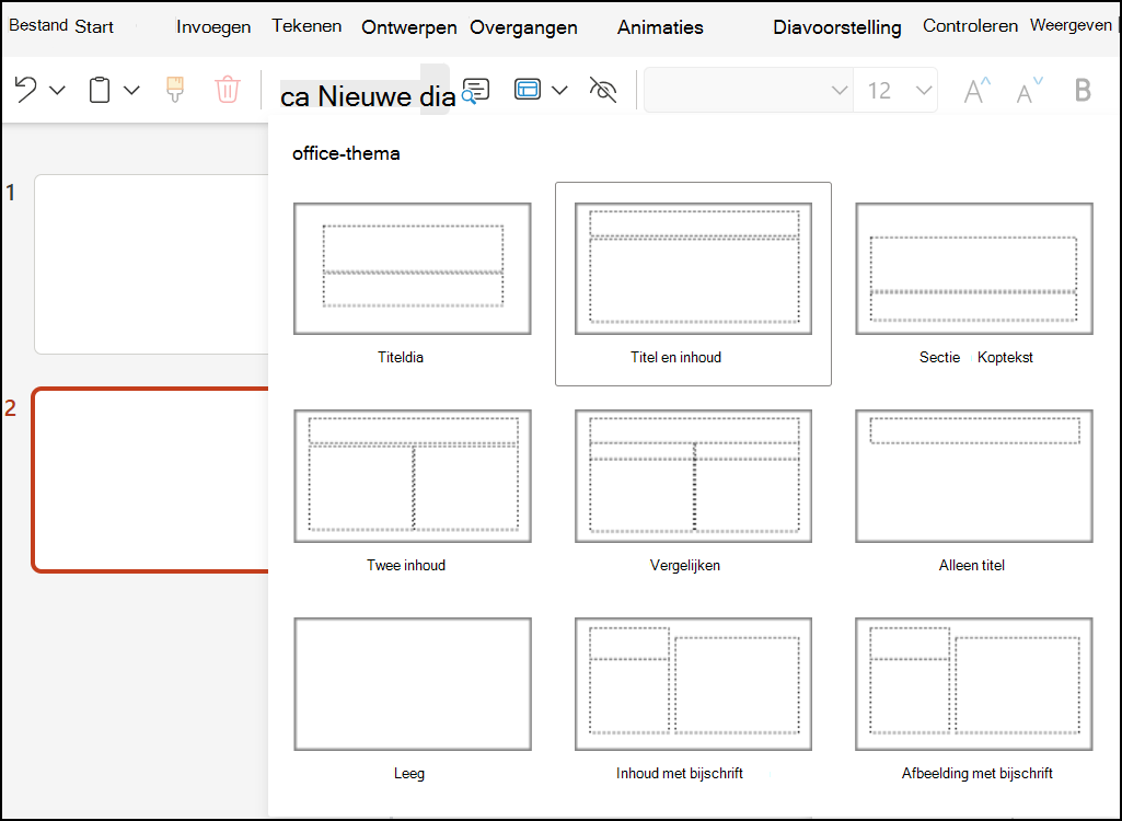 Dia-indelingen in PowerPoint