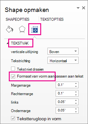 Schermafbeelding van het formaat van de vorm aanpassen aan tekst in het deelvenster Vorm opmaken.