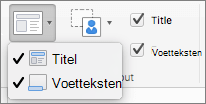 Schermopname van de opties Titel en Voetteksten die beschikbaar zijn in de groep Modelindeling.