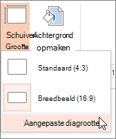 Menuoptie Aangepaste diagrootte
