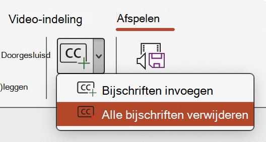 Schermafbeelding van het verwijderen van alle ondertitels voor een video in PowerPoint.