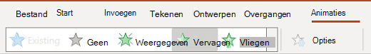 Het deelvenster Animaties in webversie van PowerPoint.