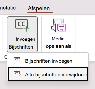 Schermafbeelding van het verwijderen van alle ondertitels voor een video in PowerPoint.