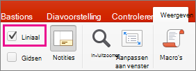 Selectievakje Liniaal op het tabblad Beeld