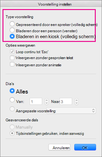 Opties type voorstelling