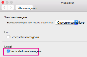 Verticale liniaal weergeven