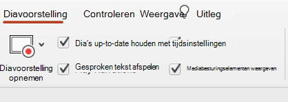 Het tabblad Diavoorstelling van het lint met Dia's bijgewerkt houden geselecteerd.