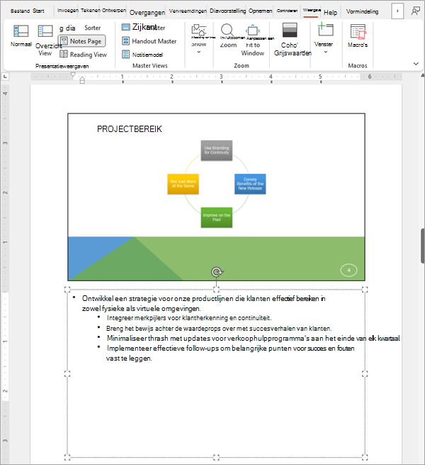 Schermafbeelding van een dia in een PowerPoint-diaserie met de bijbehorende notities.