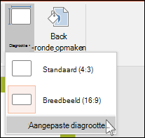 Selecteer op het tabblad Ontwerpen op het lint achtereenvolgens Diagrootte en Aangepaste diagrootte.