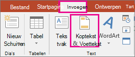 toont de knop Koptekst invoegen > in PowerPoint