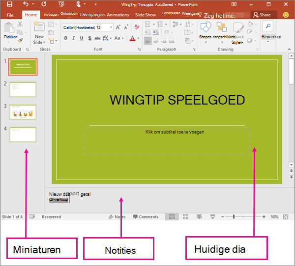 Hiermee wordt de Normale weergave in PowerPoint weergegeven