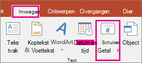 hiermee wordt in PowerPoint de knop Dianummer op het lint weergegeven