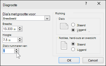 hiermee wordt in PowerPoint het dialoogvenster Diagrootte weergegeven