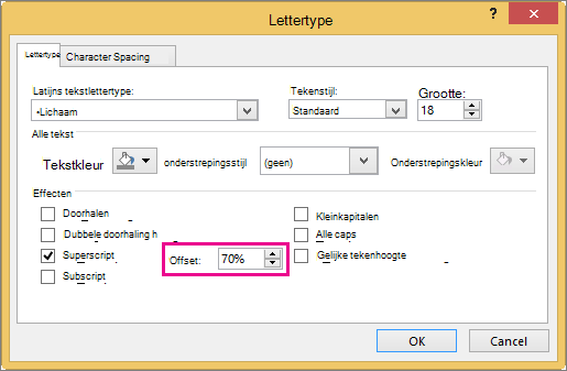 Hiermee wordt het dialoogvenster Lettertype in PowerPoint weergegeven