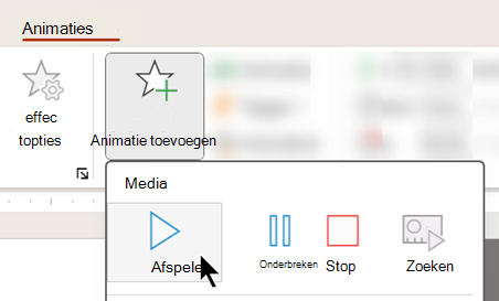Schermafbeelding waarop wordt getoond dat u met behulp van animatie-opties audio na een vertraging kunt starten.