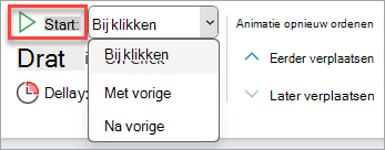De vervolgkeuzelijst Start in De tijdsinstellingen van animatie.
