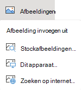 Selecteer op het tabblad Invoegen van het lint de optie Afbeeldingen en kies vervolgens het gewenste type afbeelding in het menu.