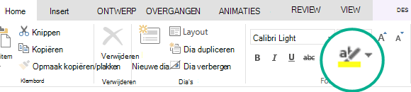 De knop Tekstmarkering bevindt zich op het tabblad Start van het lint in PowerPoint Online